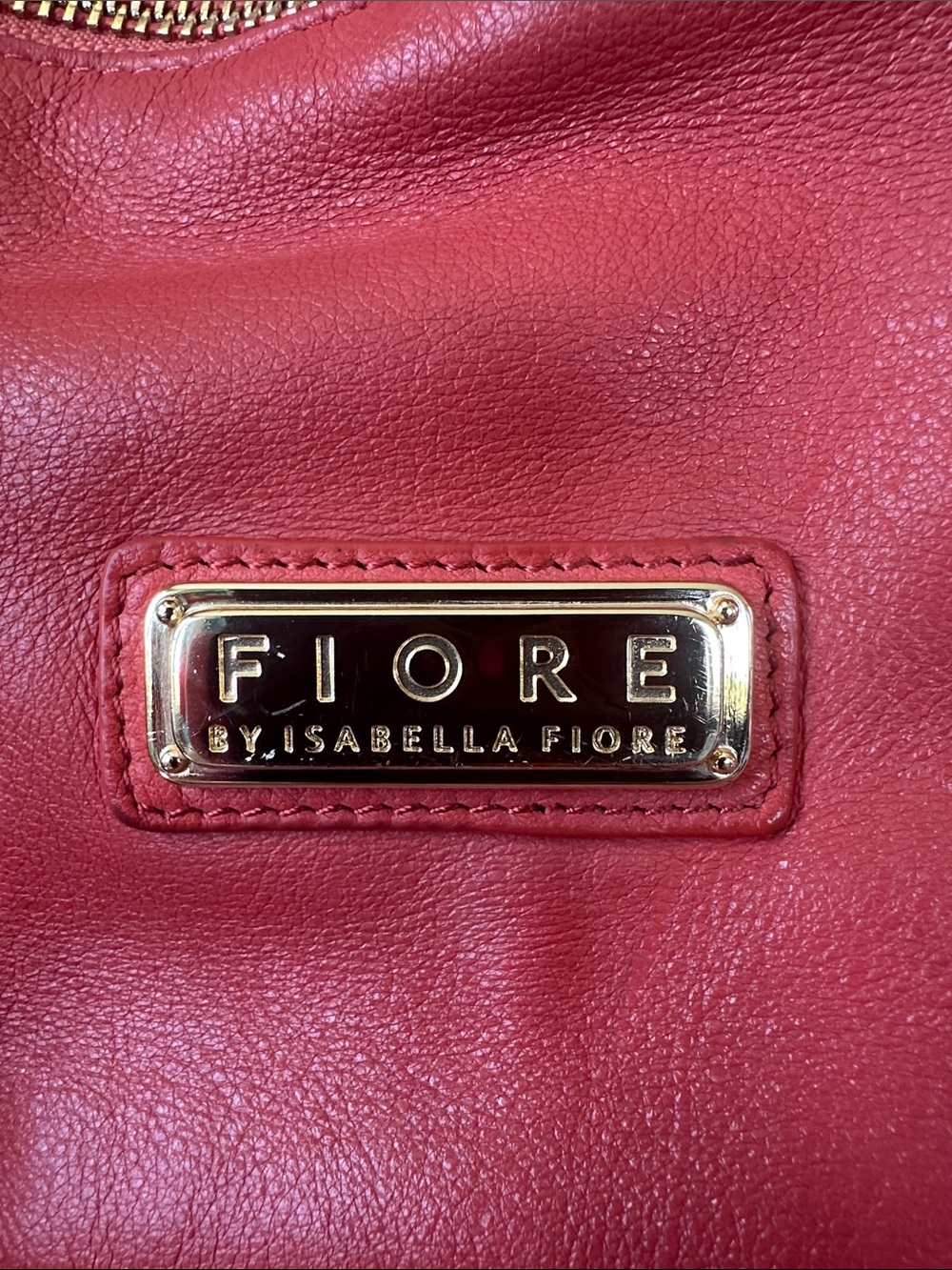 Fiore by Isabella Fiore, Deep coral/orange, 100% Leather Drawstring Tote w/ GHW - Picture 3 of 17